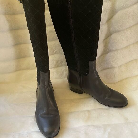 Isaac Mizrahi live black leather riding boots side zipper & top elastic size 9M - Picture 2 of 15